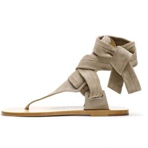 Rag & Bone Mara Warm Gray Grey Suede Thong Wrap Around Sandal 39 8.5 $450